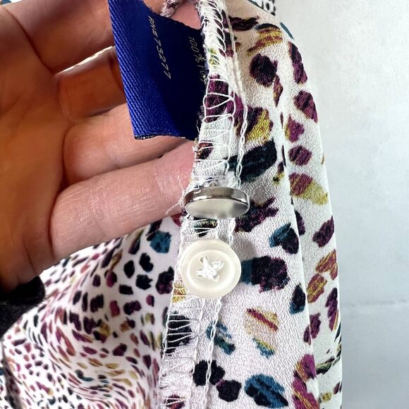 Apt 9 Maximalist Animal Print Spatter Blouse Leopard Roll Tab Sleeves Size Large - Picture 9 of 11